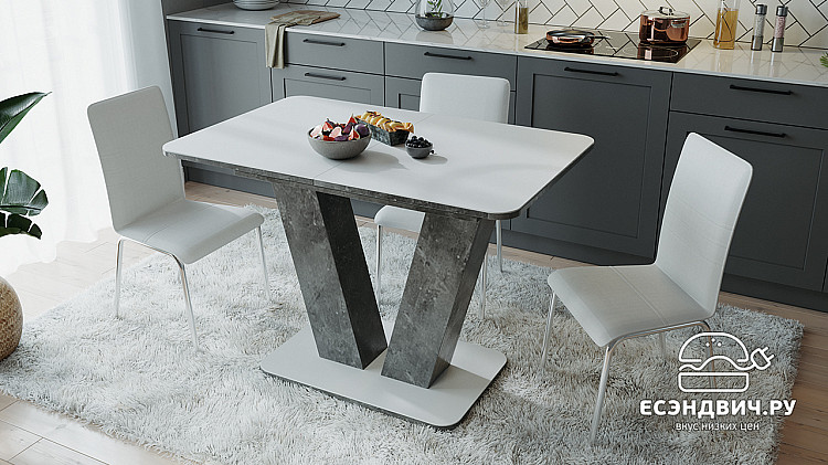 Стол раздвижной "Lam" (Моод темный/стекло белое матовое) -Tr-Чнз