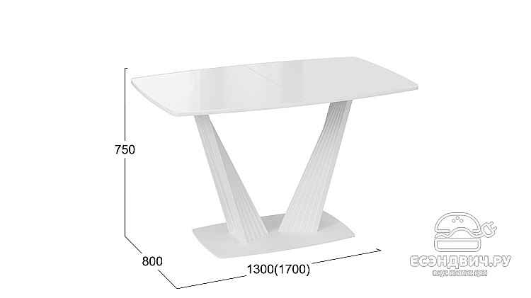Стол раздвижной "William" (Белый матовый/Стекло глянцевое белое) -Tr-Фб