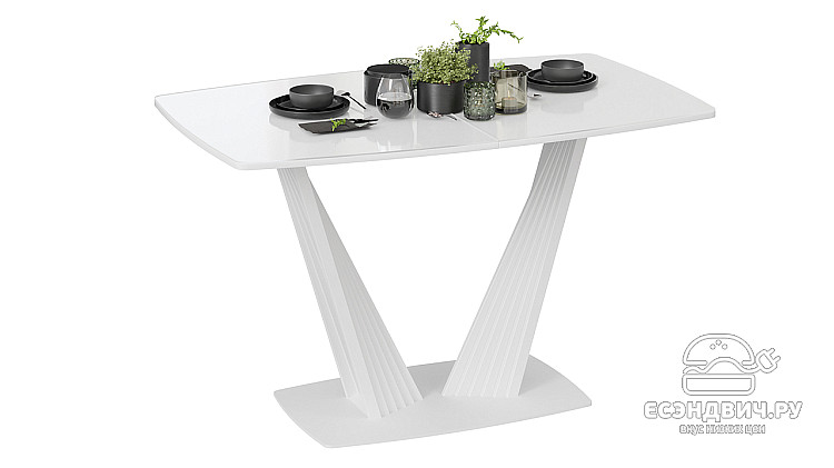 Стол раздвижной "William" (Белый матовый/Стекло глянцевое белое) -Tr-Фб