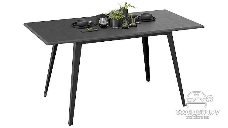 Стол раздвижной "Равенна" (Черный муар/Серый бетон) -Tr-Рв