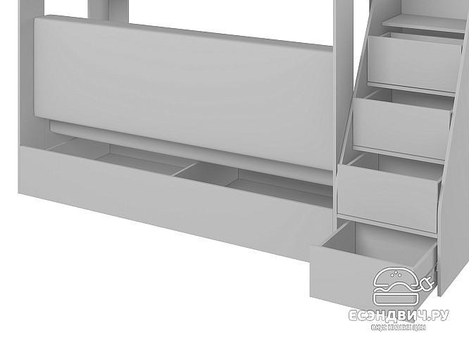 Кровать двухъярусная с диваном и лестницей-комодом "Лаворо" (Слива валлис/Рогожка Savana Latte (AT)) D_B3