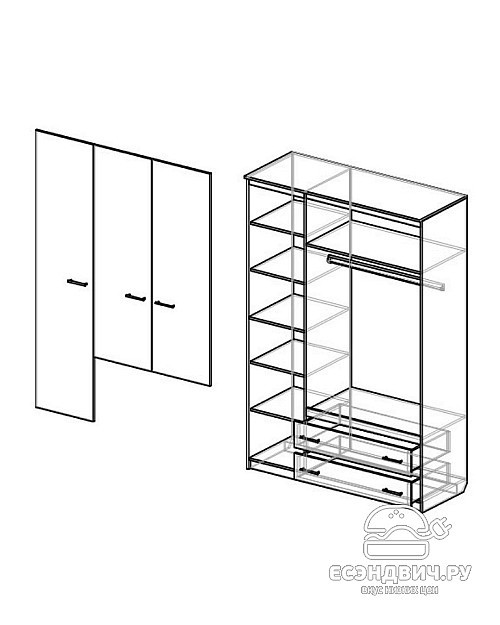 Шкаф 3-дверн. 1,5 "Оливия" (Анкор темный/Анкор белый) D/Vn