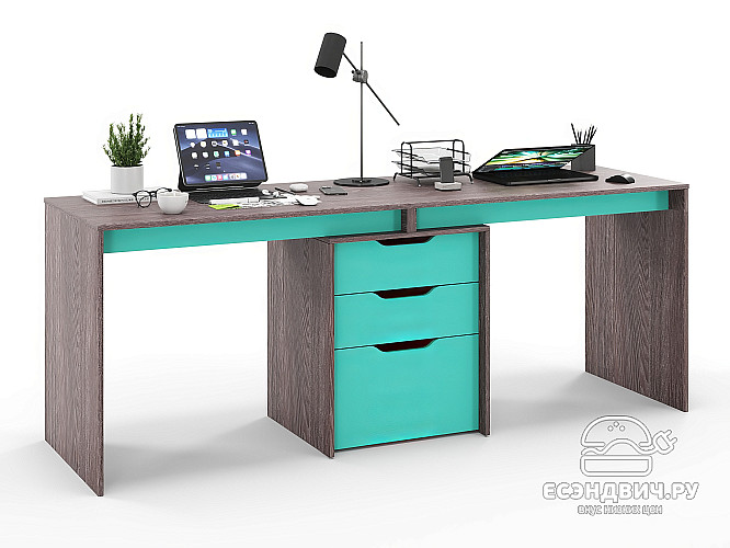 Стол письменный 2,0 grand "Лаворо" (Анкор тёмный/Аква) D