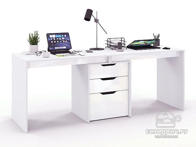 Стол письменный 2,0 grand "Лаворо" (Белый/Белый глянец) D