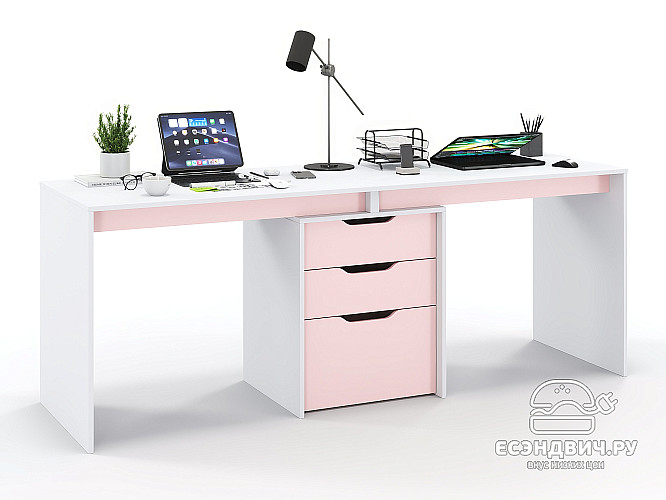 Стол письменный 2,0 grand "Лаворо" (Белый/Розовый кварц) D