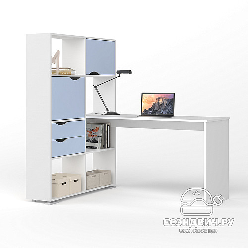 Стол письменный угловой лев. L "Лаворо" (Белый / Серенити) D