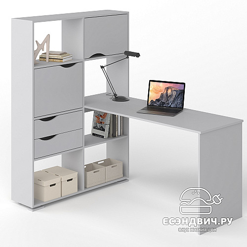 Стол письменный угловой лев. L "Лаворо" (Белый / Серенити) D