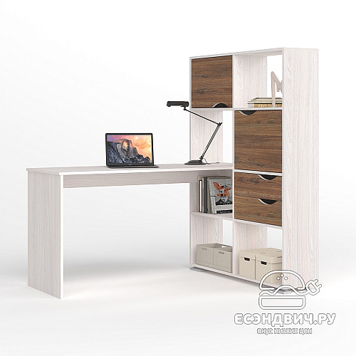 Стол письменный угловой прав. L "Лаворо" (Анкор белый / Дуб аризона) D