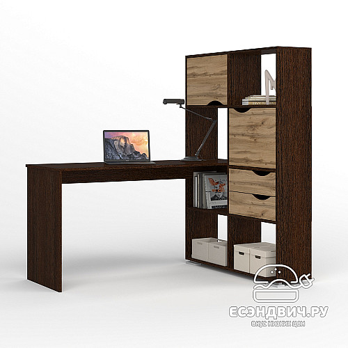 Стол письменный угловой прав. L "Лаворо" (Венге / Дуб вотан) D