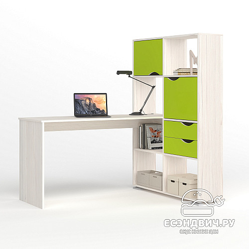 Стол письменный угловой прав. L "Лаворо" (Сосна астрид / Лайм) D