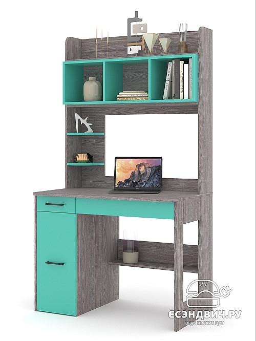 Стол письменный 1,0х1,8 лев.art "Лаворо" (Анкор темный / Аква) /1710