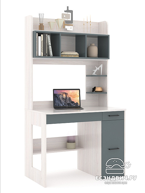 Стол письменный 1,0х1,8 прав.art "Лаворо" (Анкор белый / Базальт) /1795