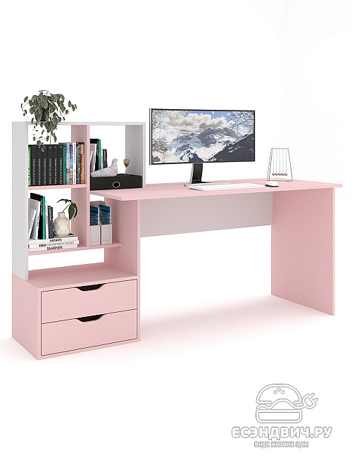 Стол письменный 5 170х60 левый grand "Лаворо" (Розовый кварц / Белый) /1885