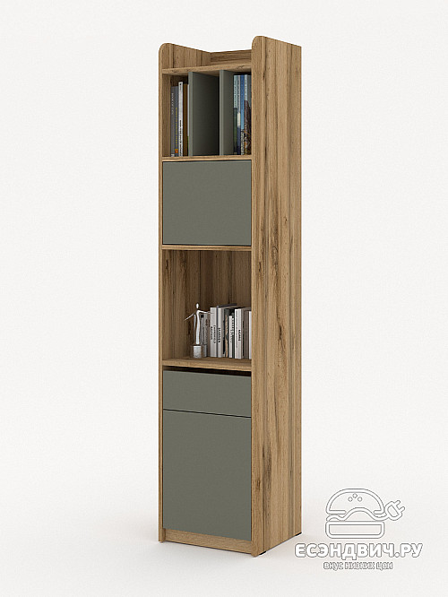 Шкаф-пенал 2 40х180 "Лаворо" (Дуб вотан/Хаки) /1934