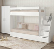 Кровать двухъярусная с диваном и лестницей-комодом "Лаворо" (Белый/Savana Plus Ivory) D_B3