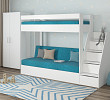 Кровать двухъярусная с диваном и лестницей-комодом "Лаворо" (Белый/Savana Plus Lagoon) D_B3