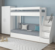 Кровать двухъярусная с диваном и лестницей-комодом "Лаворо" (Белый/Рогожка Savana Plus Mouse) D_B3
