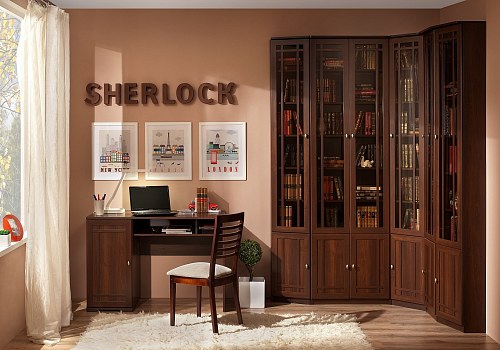 Библиотека Шерлок <br>(МДФ)(Орех шоколадный/Тонир.стекло)